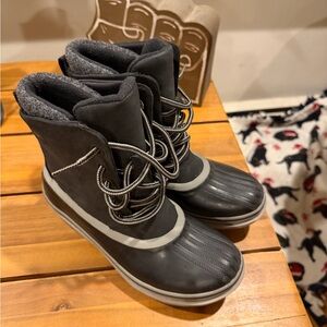 Sorel Insulated Slimpack II Waterproof Black and Gray Boots Women's Size 6.5